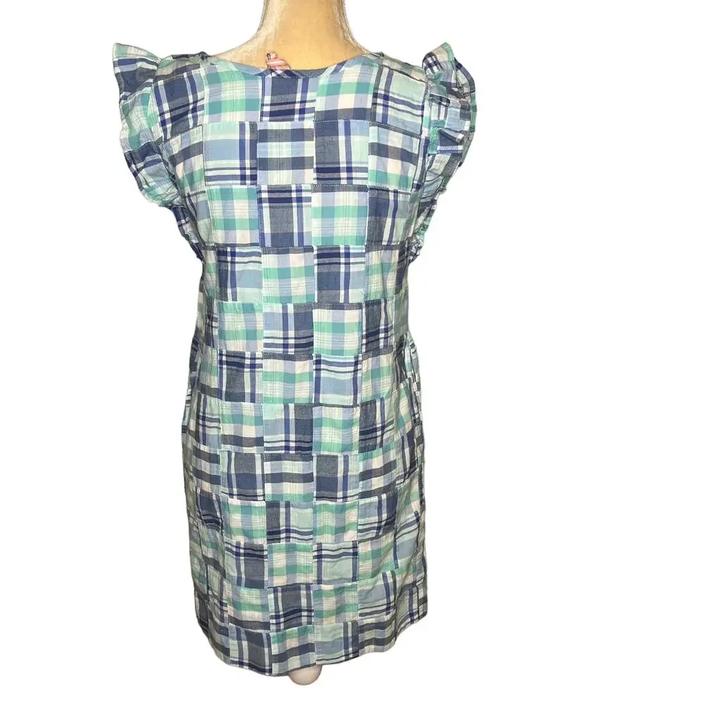 Vineyard Vines Girls Madras Flutter Sleeve Dress NEW Size 14 Blue